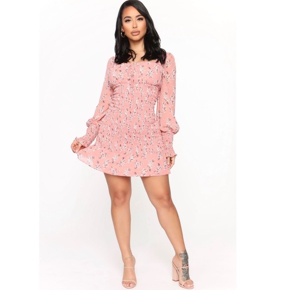 Fashion Nova Pink Floral Smocked Mini Dress - Picture 1 of 4
